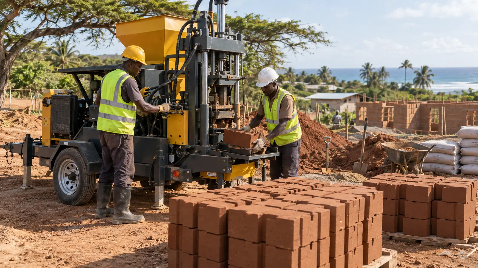 Mobile interlocking soil block production